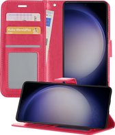 Hoesje Geschikt voor Samsung S23 Ultra Hoesje Book Case Hoes Portemonnee Cover Walletcase - Hoes Geschikt voor Samsung Galaxy S23 Ultra Hoes Bookcase Hoesje - Roze