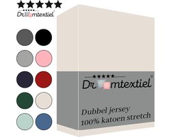 Droomtextiel Dubbel Jersey Hoeslaken Crème Tweepersoons 160x200 cm - 100% Katoen - Hoge Hoek - Heerlijk Zacht - Strijkvrij - Rondom elastiek - Stretch - Dubbel Dik Geweven