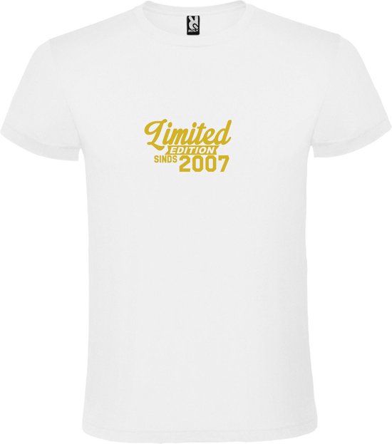 Wit T-Shirt met “Limited sinds 2007 “ Afbeelding Goud Size XXXL