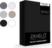 Zavelo Flanel Velvet Hoeslaken Zwart - Lits-jumeaux (160x200 cm) - 100% Velvet - Super Zacht - Hoge 30cm Hoek