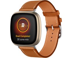 By Qubix geschikt voor Fitbit Versa 3 - Fitbit Versa 4 - Fitbit Sense 1 - Fitbit Sense 2 leren bandje - Bruin Smartwatchbandje bandje Armband Polsband Strap Band Watchband
