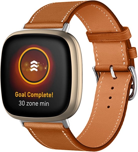 Bracelet en cuir Compatible Fitbit Versa 3/4 & Sense 1/2 - Marron - By Qubix Smartwatch strap bracelet Wristband Strap Band Watchband