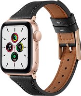 By Qubix Leren bandje - Zwart - Geschikt voor Apple Watch 42mm - 44mm - 45mm - Ultra - 49mm - Compatible Apple watch bandje - smartwatch bandje leder