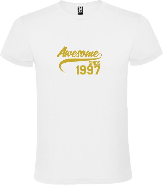 Wit T-Shirt met “Awesome sinds 1997 “ Afbeelding Goud Size XXXXXL