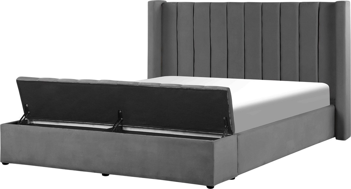 BELIANI NOYERS - Bed met opbergruimte - Grijs - 140 x 200 cm - Fluweel