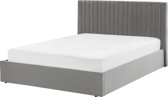 VION - Bed met opbergruimte - Grijs - 160 x 200 cm - Fluweel