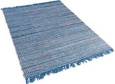 BESNI - Laagpolig vloerkleed - Blauw - 140 x 200 cm - Katoen