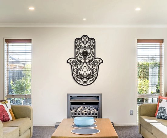 Prachtige handgemaakte hamsa kunstwerk voor aan de muur! 108x77cm Zwart