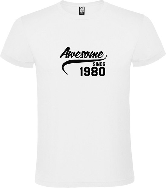 Wit T-Shirt met “Awesome sinds 1980 “ Afbeelding Zwart Size XXXL