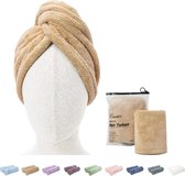 Enetix 2 Pack Microfiber Haardrogende Handdoek Wrap voor Vrouwen, 25 × 70 cm, Super Absorberend Anti-Frizz Haar Tulband, Rapid Droog Haar Handdoeken met Knop, Khaki