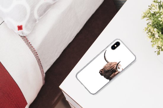 Coque pour iPhone X - Highlander écossais - Corne - Portrait - Coque en Siliconen téléphone