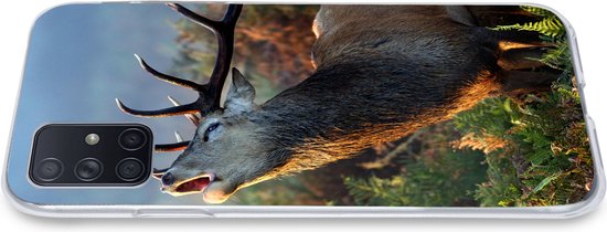 Telefoonhoesje Geschikt voor Samsung Galaxy A51 5G hoesje - Hert - Bos - Mist - Siliconen Telefoonhoesje Telefoonhoesje