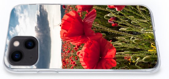 Coque pour iPhone 13 mini - Coquelicots contre un ciel d'orage dramatique - Coque en Siliconen pour téléphone