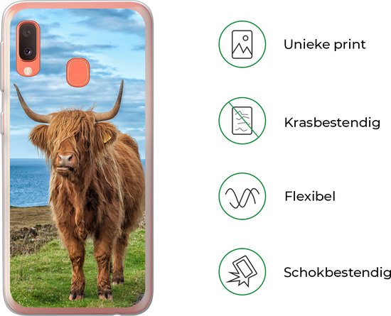 Coque Samsung Galaxy A20e - Highlander écossais - Water - Cornes - Coque de téléphone en Siliconen