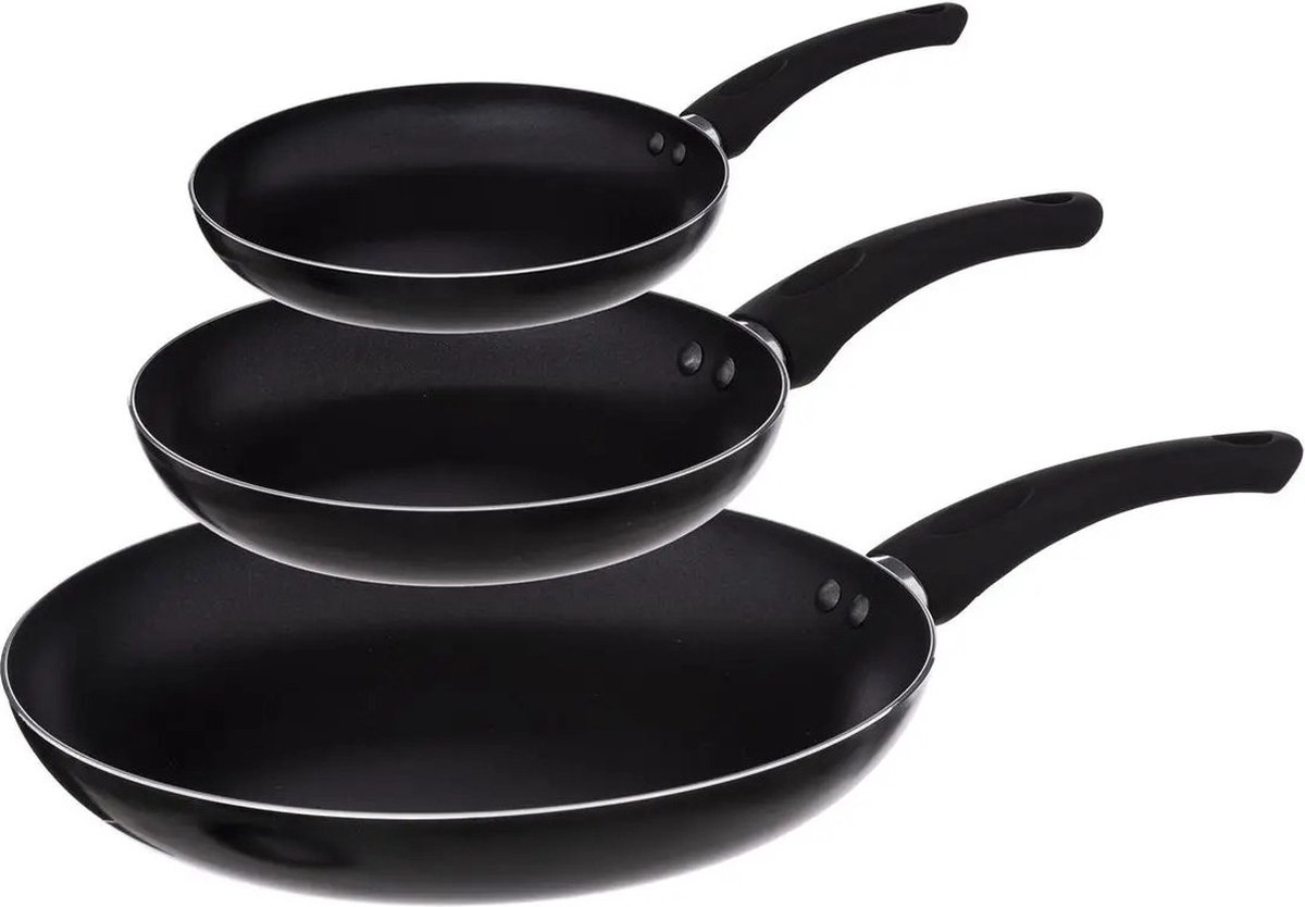 Koekenpannen set 3x stuks - Alle warmtebronnen - Zwart - D20/24/28 cm - Koekenpannen