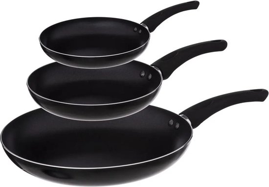 Secret de Gourmet - Koekenpannen set 3x - Alle kookplaten/warmtebronnen - Zwart - Dia 20/24/28 cm