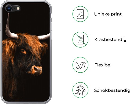 Telefoonhoesje Geschikt voor iPhone 8 hoesje - Schotse hooglander - Vacht - Koe - Siliconen Telefoonhoesje