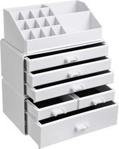 Cosmetics Organizer, rangement en acrylique, 3 sections, avec 6 tiroirs, 24 x 30 x 13,5 cm (L x H x P), blanc laiteux JKA009WT