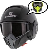 Shark Street Drak helm mat zwart antraciet XS - Special Edition met gratis extra zwart geel mondstuk