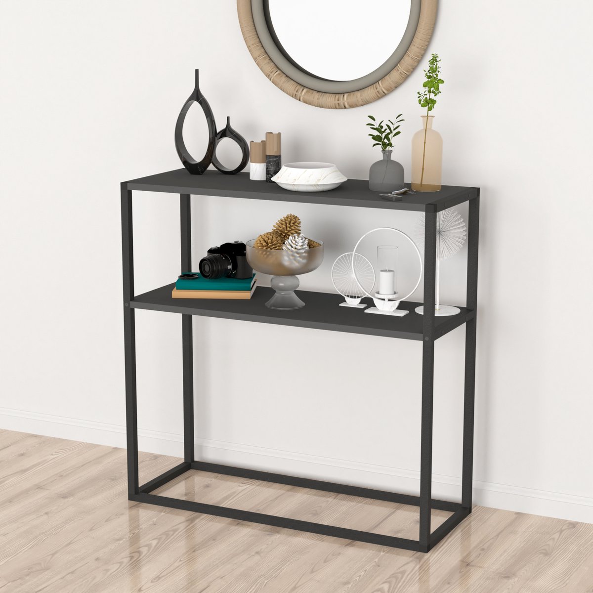 En.casa Console tafel Hemsedal sidetable 90x90x33 5 cm antraciet