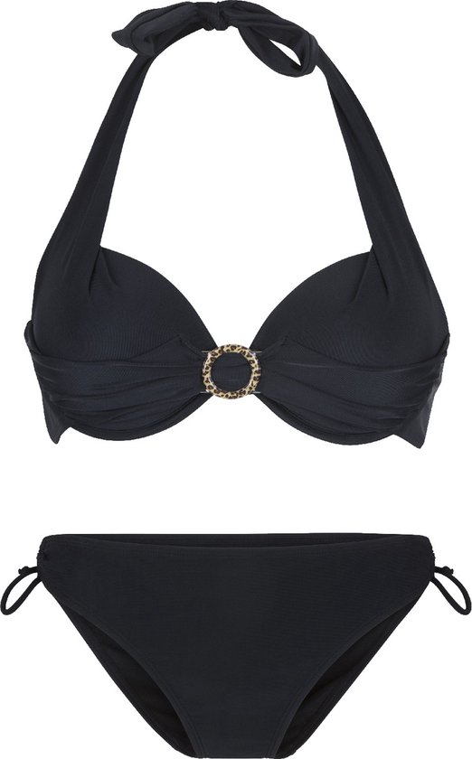 LingaDore - Set de bikini à col licou Panther noire - Taille 38D - Zwart - Femme