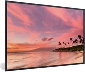 Fotolijst incl. Poster - Strand - Palmboom - Roze - 120x80 cm - Posterlijst