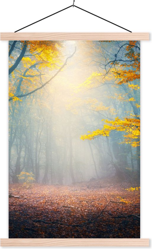 Porte-affiche avec affiche - Affiche scolaire - Forêt - Brouillard - Automne - 40x60 cm - Lattes vierges