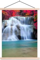 Posterhanger incl. Poster - Schoolplaat - Waterval - Bomen - Rood - Landschap - Natuur - 60x80 cm - Blanke latten