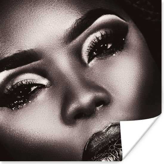 Poster Femme - Wimpers - Zwart - Wit - 75x75 cm