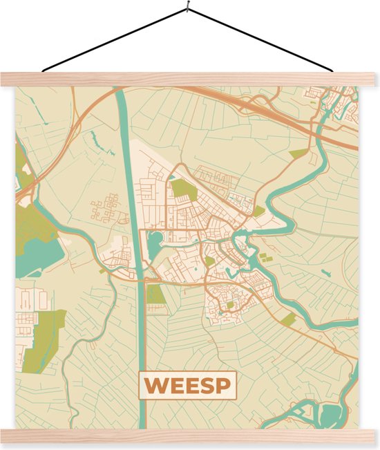 Porte-affiche avec affiche - Affiche scolaire - Weesp - Carte - Carte - Plan de la ville - 60x60 cm - lattes vierges