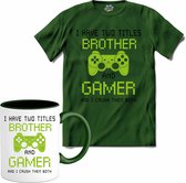 I Have Two Titles Brother And Gamer | Gamen - Hobby - Controller - T-Shirt met mok - Unisex - Bottle Groen - Maat XXL