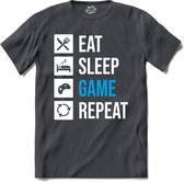 Eat , Sleep , Game And Repeat | Gamen - Hobby - Controller - T-Shirt - Unisex - Mouse Grey - Maat M