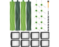 Reserveonderdelen geschikt voor iRobot Roomba E/I/J-serie, i7 i7+ i3 i3+ i4 i4+ j7 (niet j7+) E5 E6, borstelaccessoires geschikt voor iRobot Roomba, 2 sets rubberen borstels,8 hoogwaardige filters, 10 zijborstels