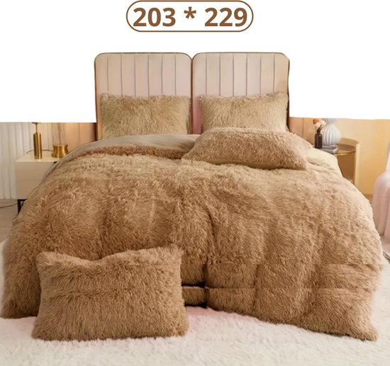 Livano Teddy Dekbedovertrek - Fleece Dekbedovertrek - Fluffy Dekbedovertrek - Pluche - Dekbed - Deken - Inclusief Kussens - Geel 203x229cm