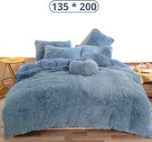 Livano Teddy Dekbedovertrek - Fleece Dekbedovertrek - Fluffy Dekbedovertrek - Pluche - Dekbed - Deken - Inclusief Kussens - Blauw 135x200cm