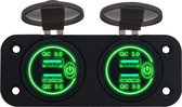 ProRide® 12V USB Stopcontact 4 Poorten met Schakelaar - Tweevoudig Inbouw - QC3.0 - PUSB1QC-G - USB Autolader, Boot en Camper - Groen