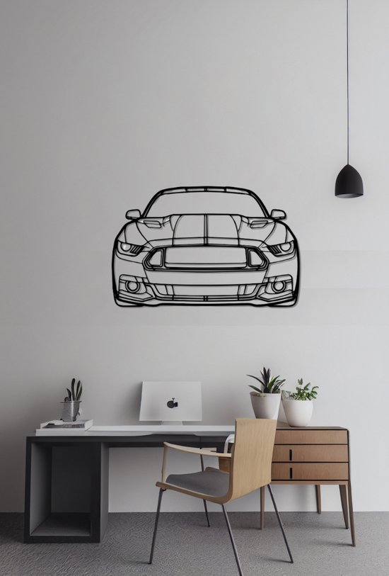 Mustang GT Front - Silhouette - Metaalkunst - Wit - 80cm - Auto Decoratie - Muur Decoratie- Man Cave - Cadeau voor man- Inclusief ophangsysteem