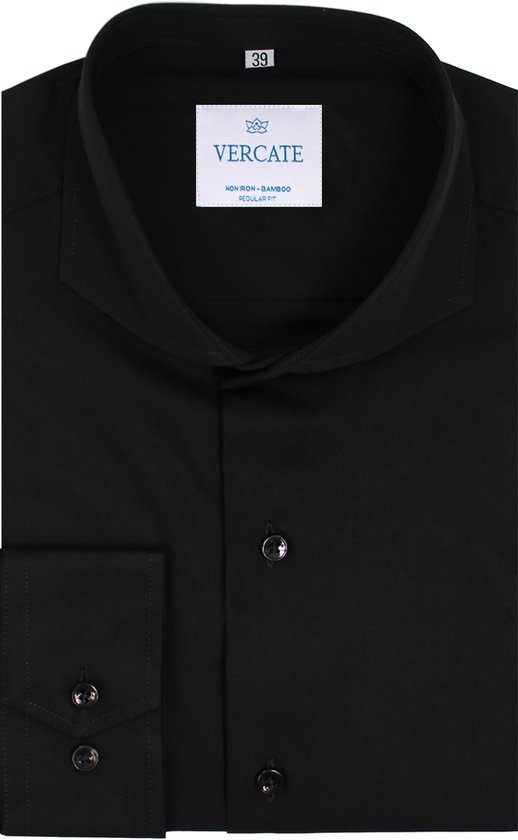 Vercate - Strijkvrij Overhemd - Zwart - Regular Fit - Bamboe Katoen - Lange Mouw - Heren - Maat 37/S