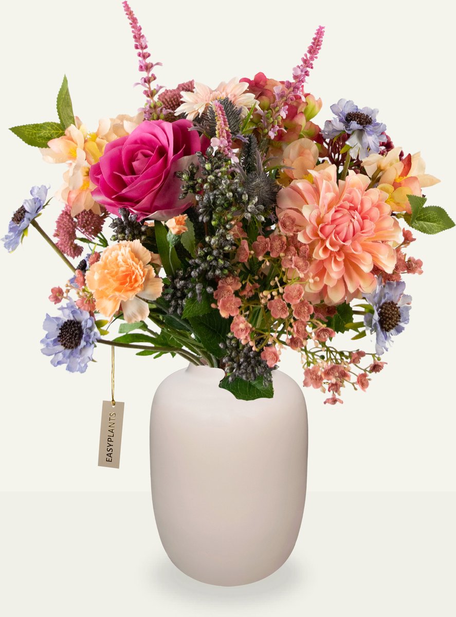 Kunstboeket - Easyplants - Zijde Pretty Pastel 45 Cm - Zijde Kunstbloemen - Kunstboeketten