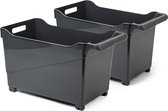 Plasticforte opberg Trolley Container - 2x - zwart - L45 x B24 x H27 cm - kunststof