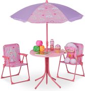 Picknicktafel Kinderen met Parasol - Speeltafel - Zandtafel - Kinder Tuinset - Camping - Roze met Paars
