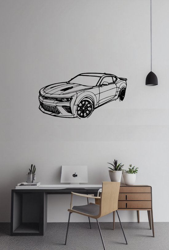 Chevrolet Camaro SS Angle - Silhouette - Metaalkunst - Goud - 60cm - Auto Decoratie - Muur Decoratie- Man Cave - Cadeau voor man- Inclusief ophangsysteem