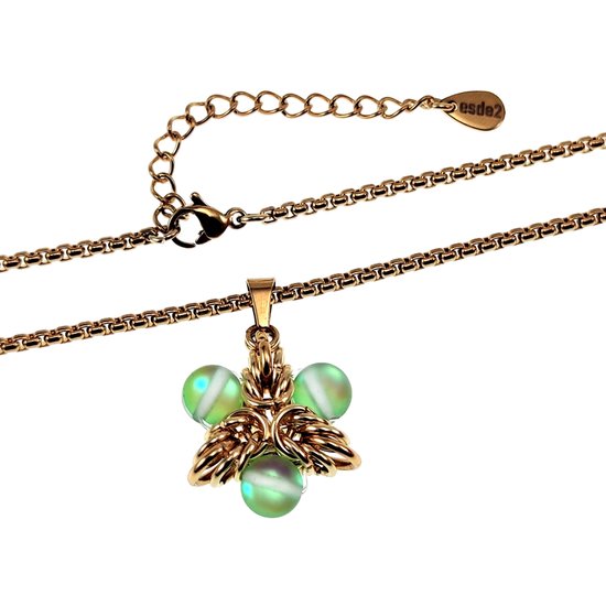 Collier Femme 50cm à 55cm - Acier Inoxydable Plaqué Or - Collier Jasseron avec Pendentif Étoile Vert Clair - Ajustable