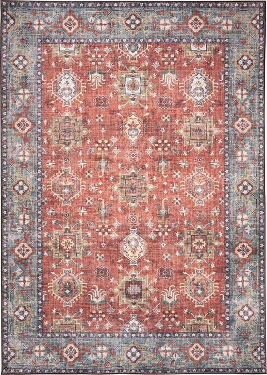 Tapiso Tapis Imprimé en Flanelle Vintage Traditionnel Salon Tapis Lavable Antidérapant Taille - 80x150