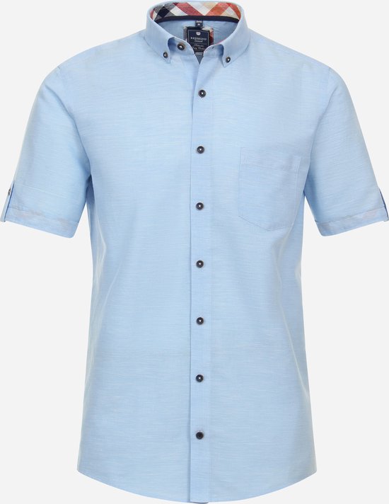 Redmond comfort fit overhemd - korte mouw - popeline - blauw - Strijkvriendelijk - Boordmaat: 49/50