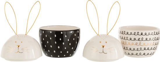 Pot de stockage J-Line Lapin - céramique - blanc - 2 pièces.