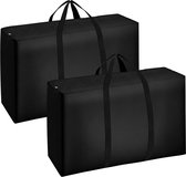 2 stuks 105 liter opbergtassen, duurzame draagtas, grote opbergtas met handvat voor beddengoed, dekbed, kussens, kledingopslag (75 x 50 x 27 cm) (zwart)