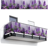 Balkonscherm 500x95 cm - Balkonposter Bloemen - Planten - Paars - Groen - Wit - Balkon scherm decoratie - Balkonschermen - Balkondoek zonnescherm