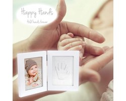 Happy Hands 130025 Klein dubbelframe handafdrukset voor een baby hand- of voetafdruk en een foto ter herinnering, wit, 500 g