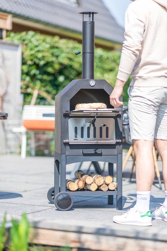 RedFire - Lorenzo Outdoor Oven - Zwart - Staal - Stevig staal - Industrieel - Terrasverwarming - Sfeerhaard - Oven - inclusief: Pizza Plaat - Oven 50 x 37 cm van RedFire — afbeelding 5